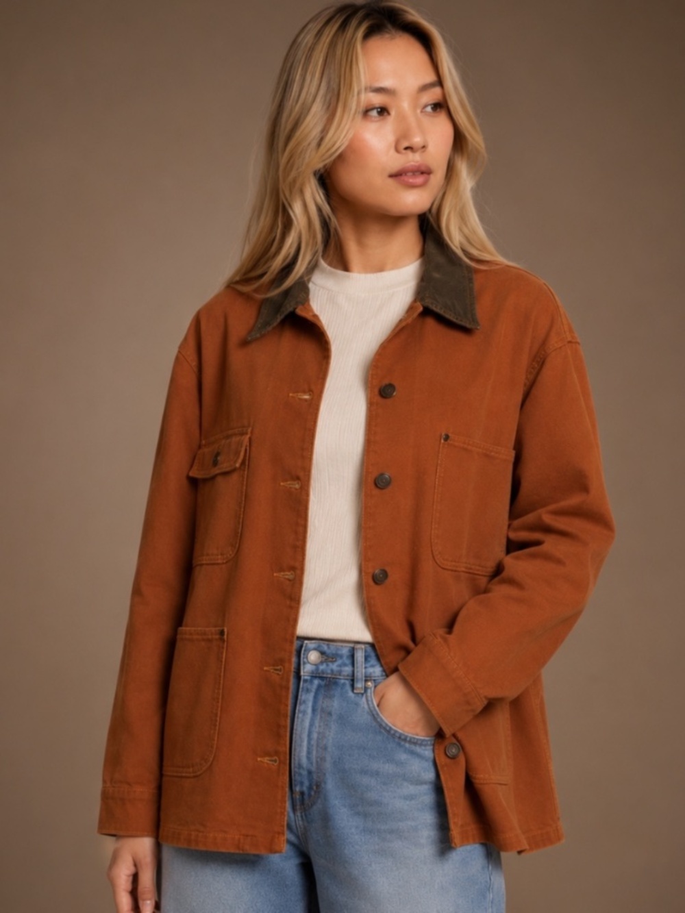 NWT Gianni Bini Rose Suede Collared Canvas Barn Jacket Sz L